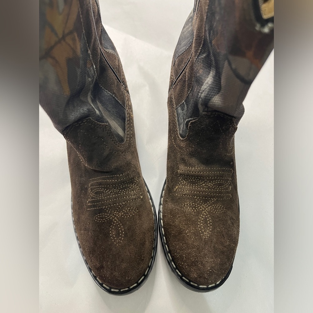Masterson Boot Co. Boy's Size 13.5 Suede & Camo Canvas Western Cowboy Boots - Picture 11 of 12